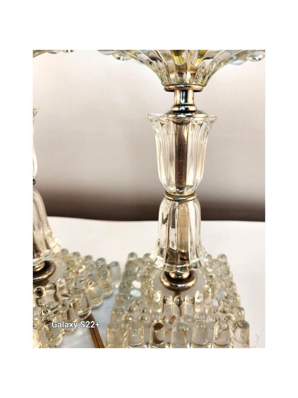 Two Glass Table Lamps with Brass Fixtures Decorative Lighting for Bedside or Liv - Picture 5 of 14